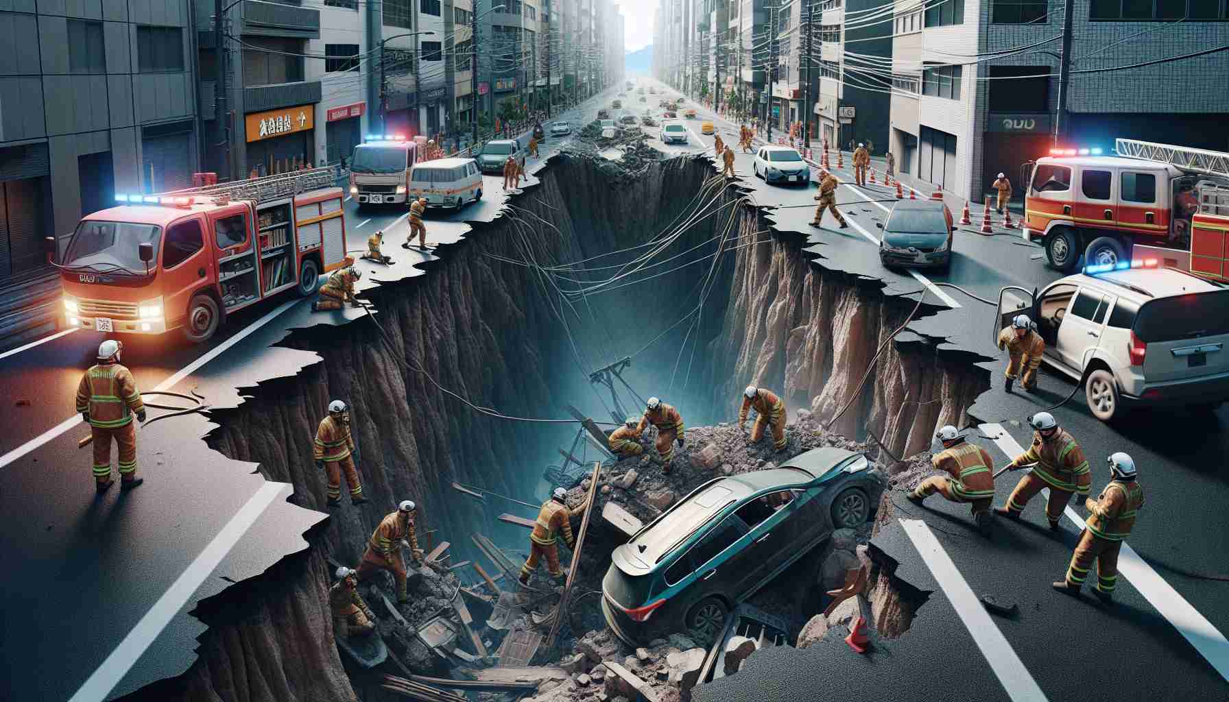 Shocking Road Collapse Traps Driver: Dramatic Rescue Unfolds in Yashio City!